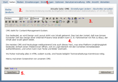 Hier ein Screenshot unseres Content-Management-Systems.